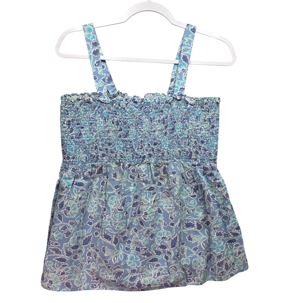 Motherhood Maternity XL Blue Floral Smocked Cotton Tank Top Adjustable Straps